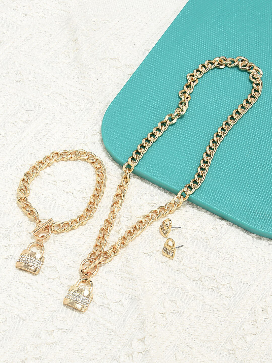 AMI Women Gold-Plated Stone Studded Necklace and Earrings & With Bracelet