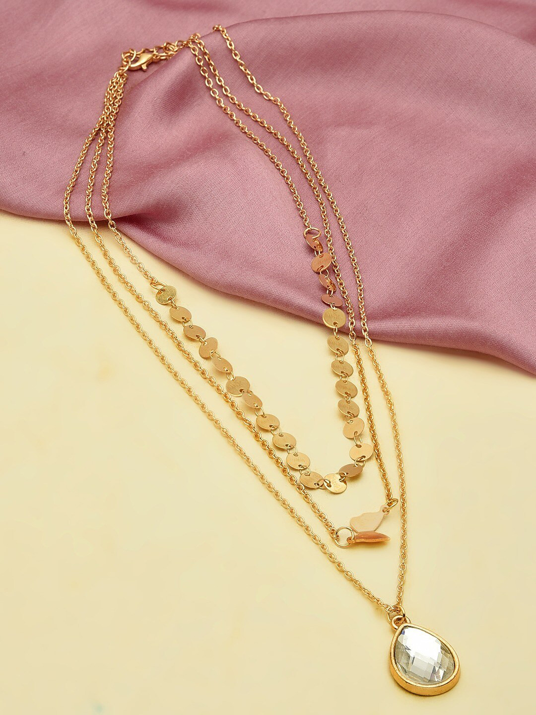 AMI Gold-Plated Contemporary 3 Layered Stone Studded Chain