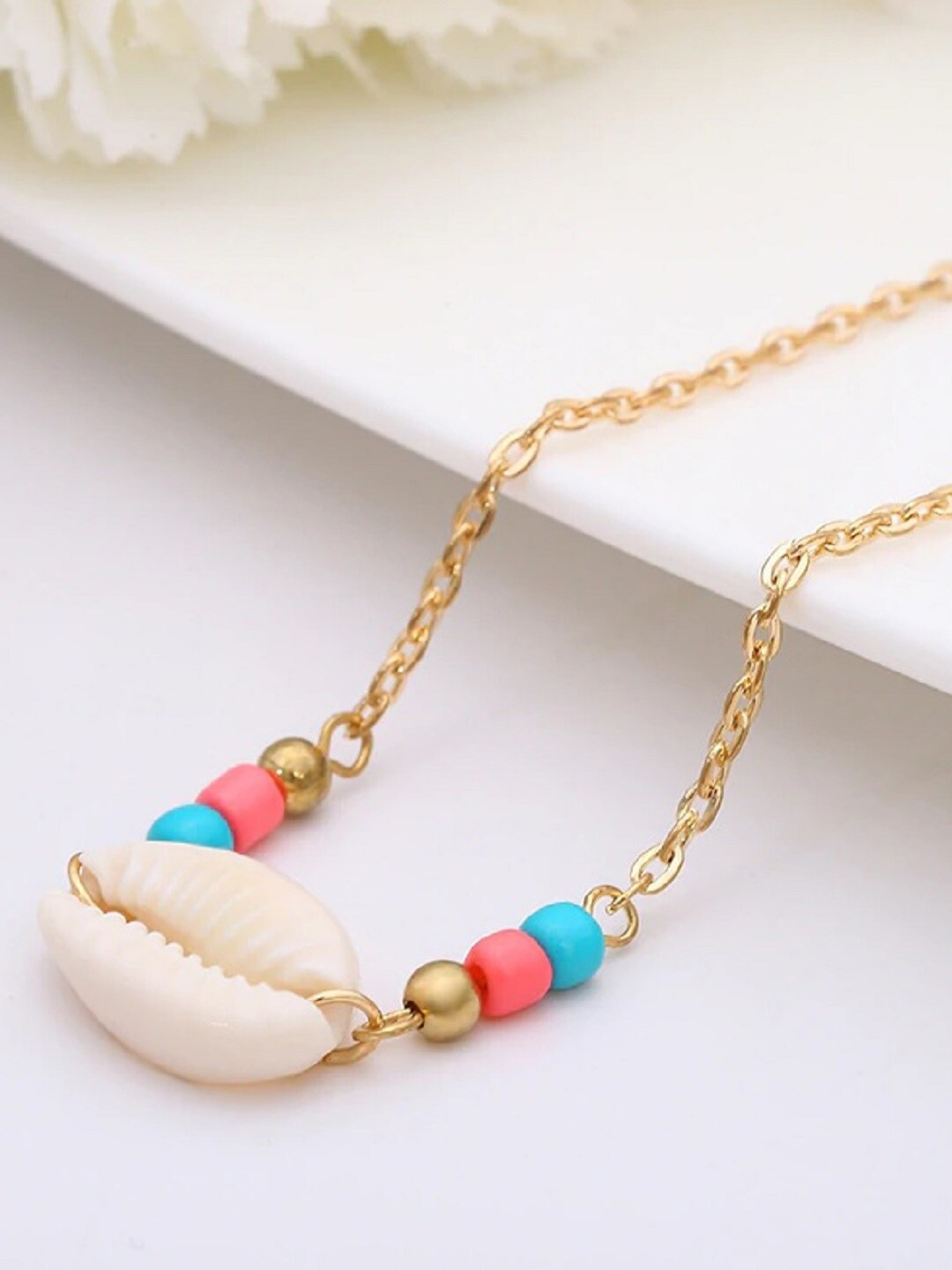 OOMPH Gold Plated Contemporary Stone Studded Shell Chains