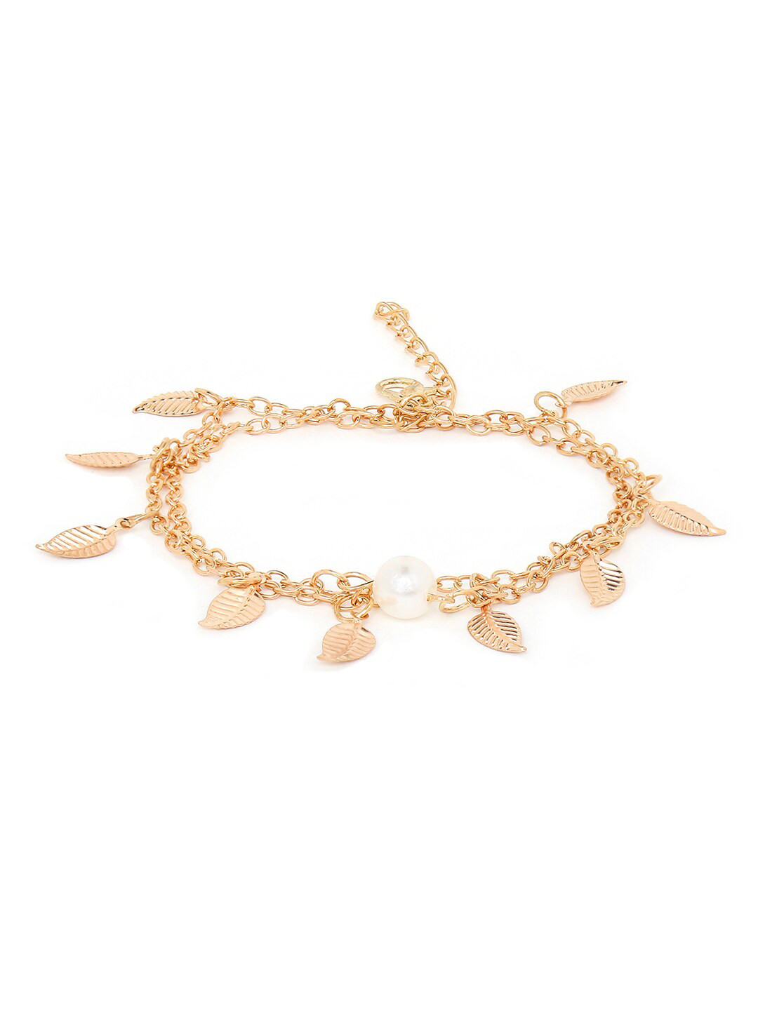 OOMPH Gold-Plated Delicate Leaf & Beaded Layer Anklet