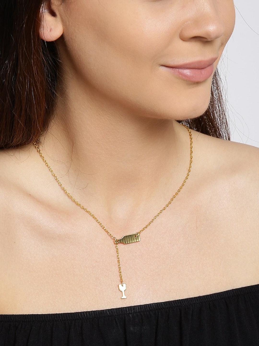 OOMPH Gold Plated Contemporary Lariat Delicate Chain