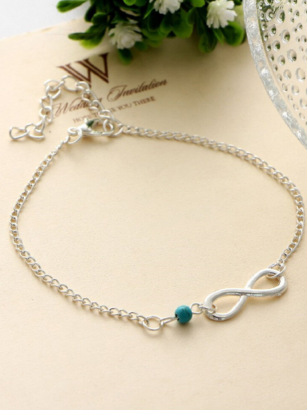 OOMPH Silver-Plated Bohemian Beaded Anklet