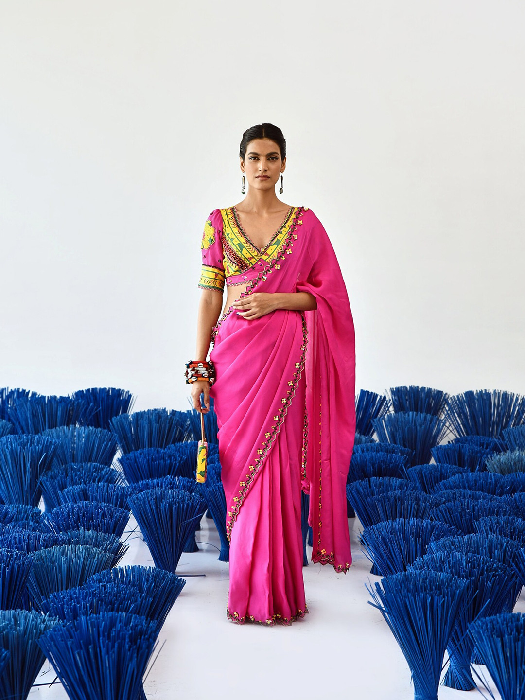 Baise Gaba Embroidered Bordered Satin Saree