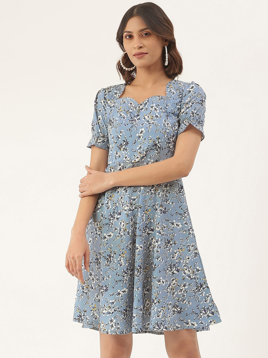 BRINNS Floral Printed Sweet Heart Neck Dress