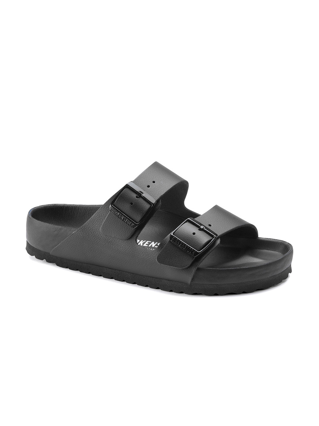 Birkenstock Arizona Black Narrow Width Natural Leather Two-Strap Sandals