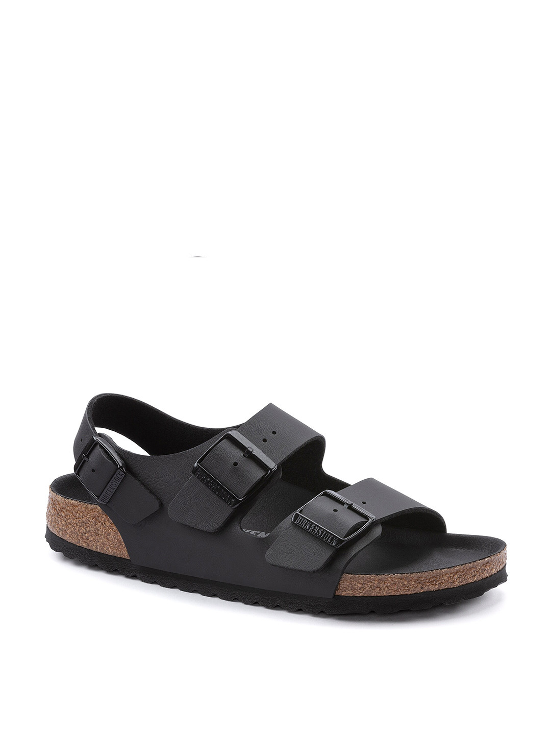 Birkenstock Milano Bs Triples Black Regular Width Birko-Flor With An Ankle Strap