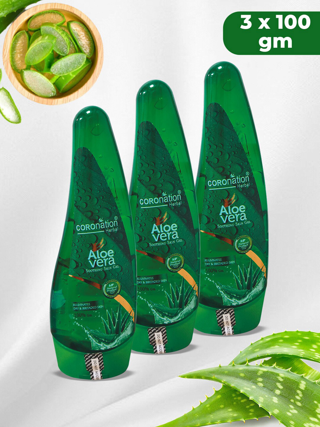 COROnation Herbal Set of 3 Aloe Vera Soothing Skin Gel with Glycerin - 100 g each