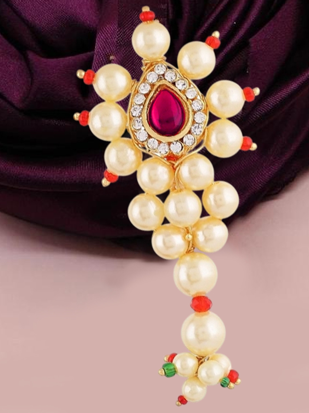 VAMA Maharashtrian Golden Safety Saree Pleats Pin Pearl Brooch