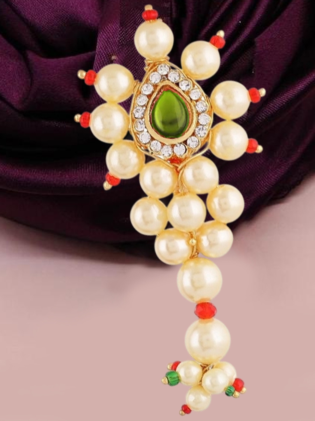 VAMA Maharashtrian Golden Safety Saree Pleats Pin Pearl Brooch