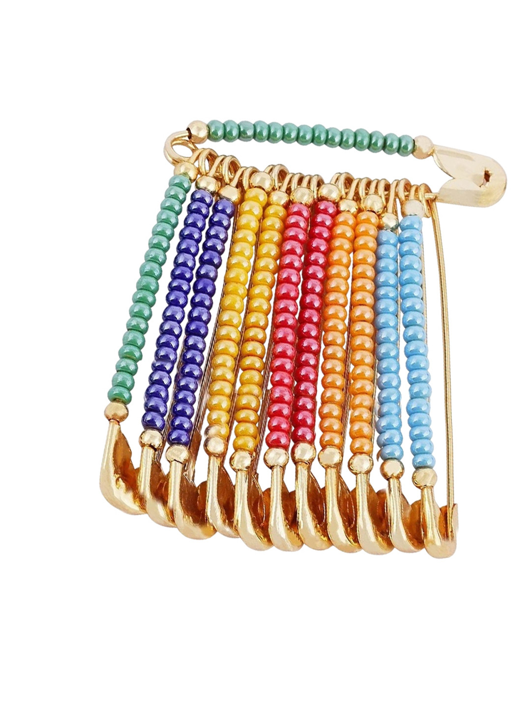 VAMA Women Maharashtrian Golden Multicolor Beads Saree Pleats Pin Brooch