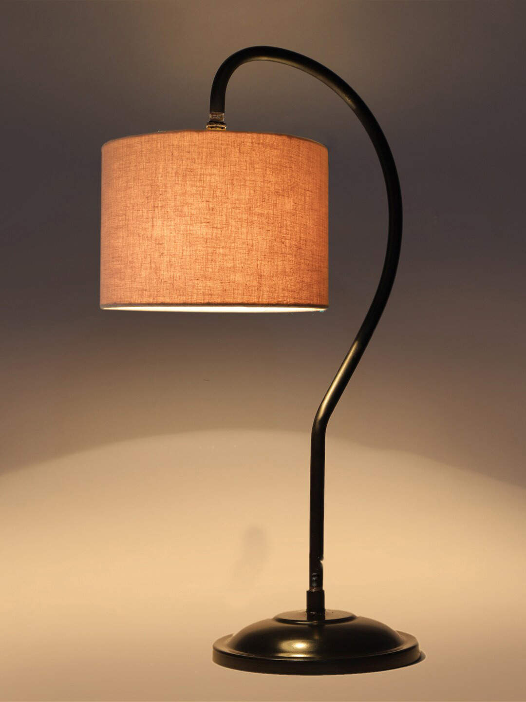 Devansh Grey & Black Textured Cotton Curvy Table Lamp With Iron Base