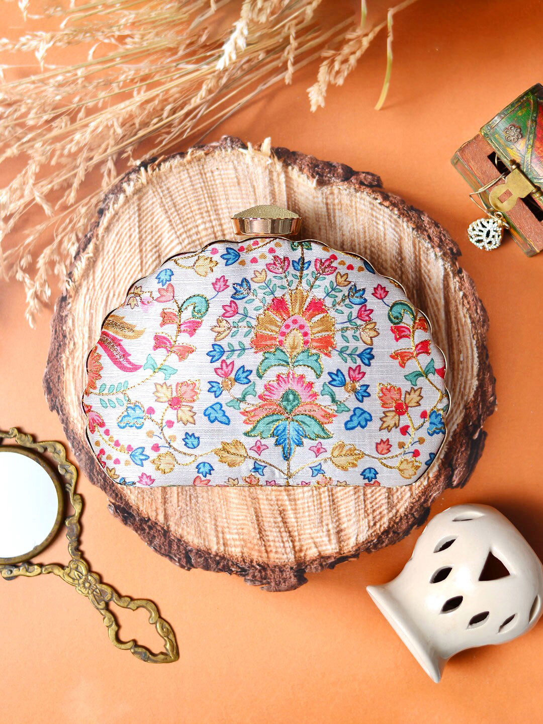 ARTKLIM Embroidered Half Moon Clutch