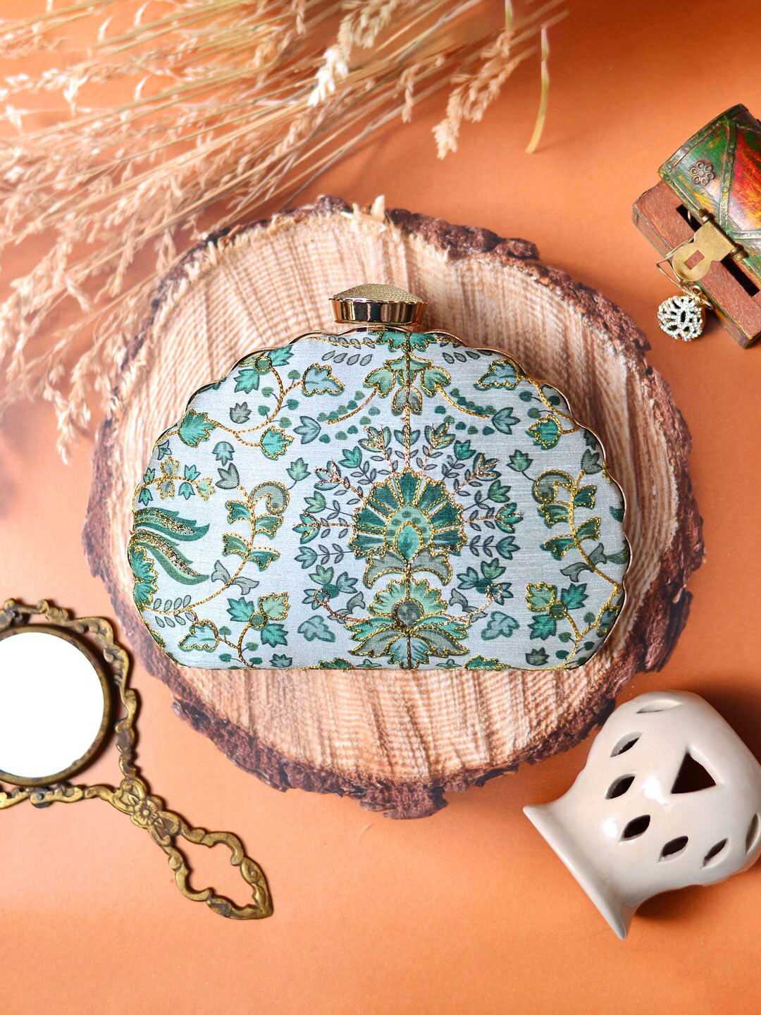 ARTKLIM Embroidered Half Moon Clutch