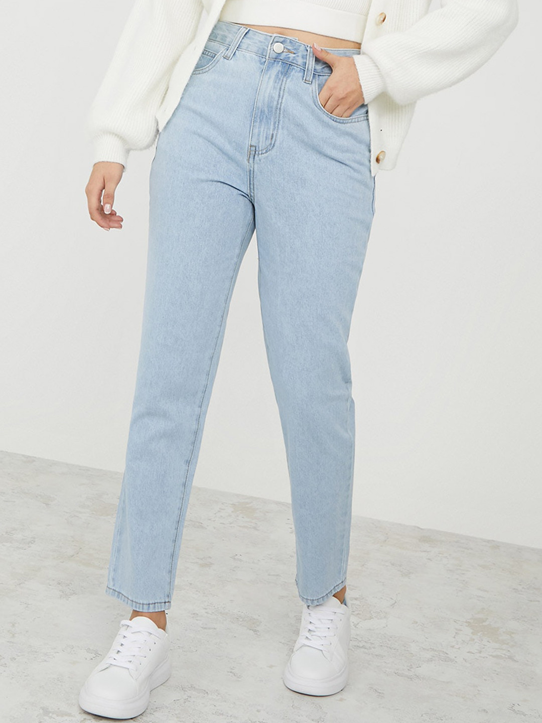 Styli Women Straight Fit High-Rise Cotton Jeans
