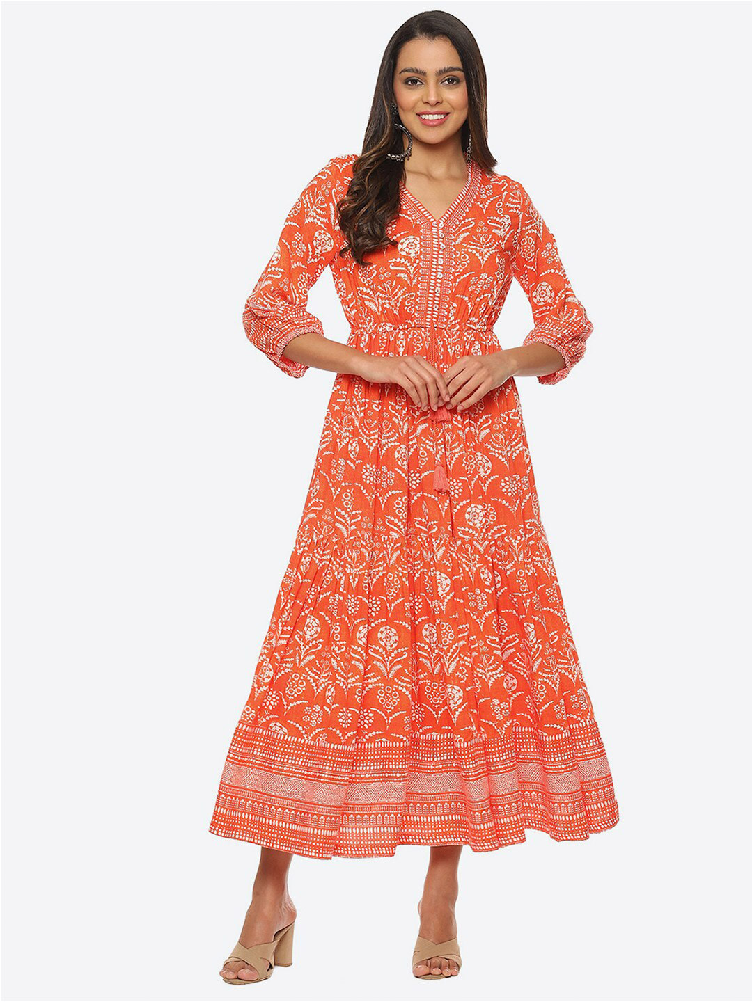 Biba Floral Printed V-Neck Midi Dress