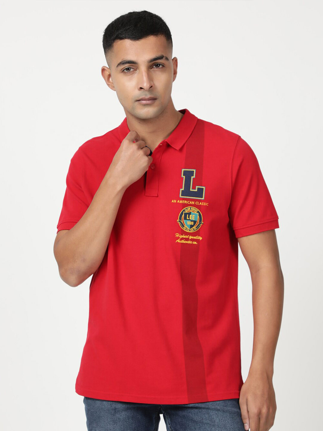 Lee Men Polo Collar Cotton Slim Fit T-shrit