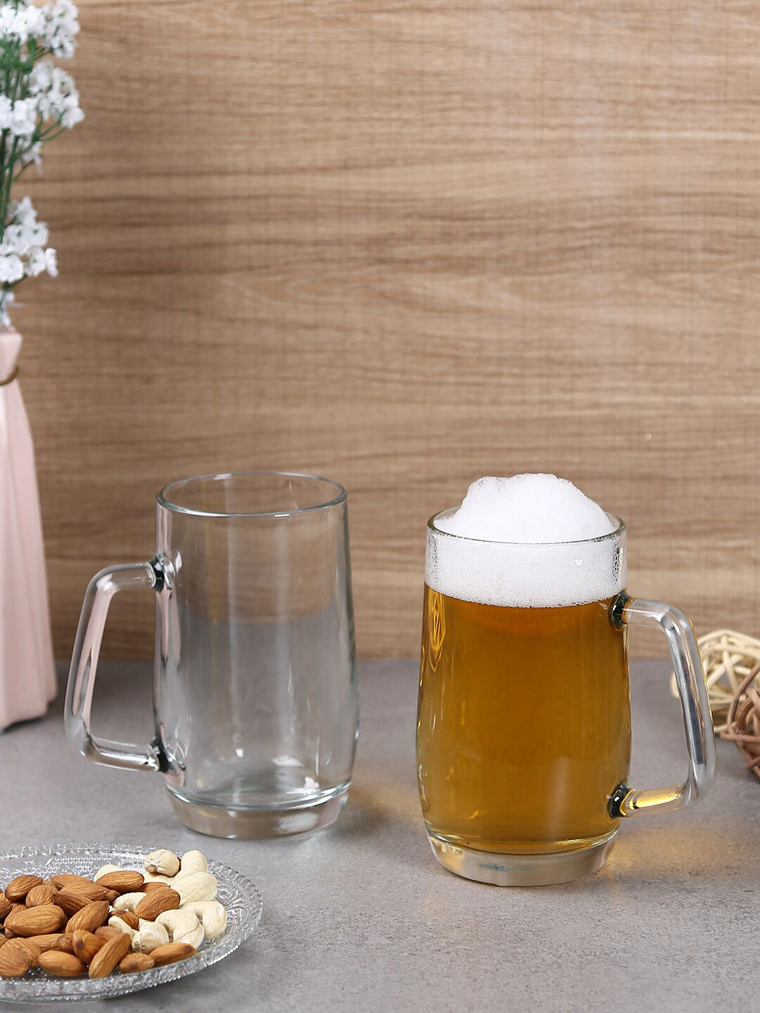 smart serve Prince Transparent 2 Pc Beer Mugs 400 ml Each