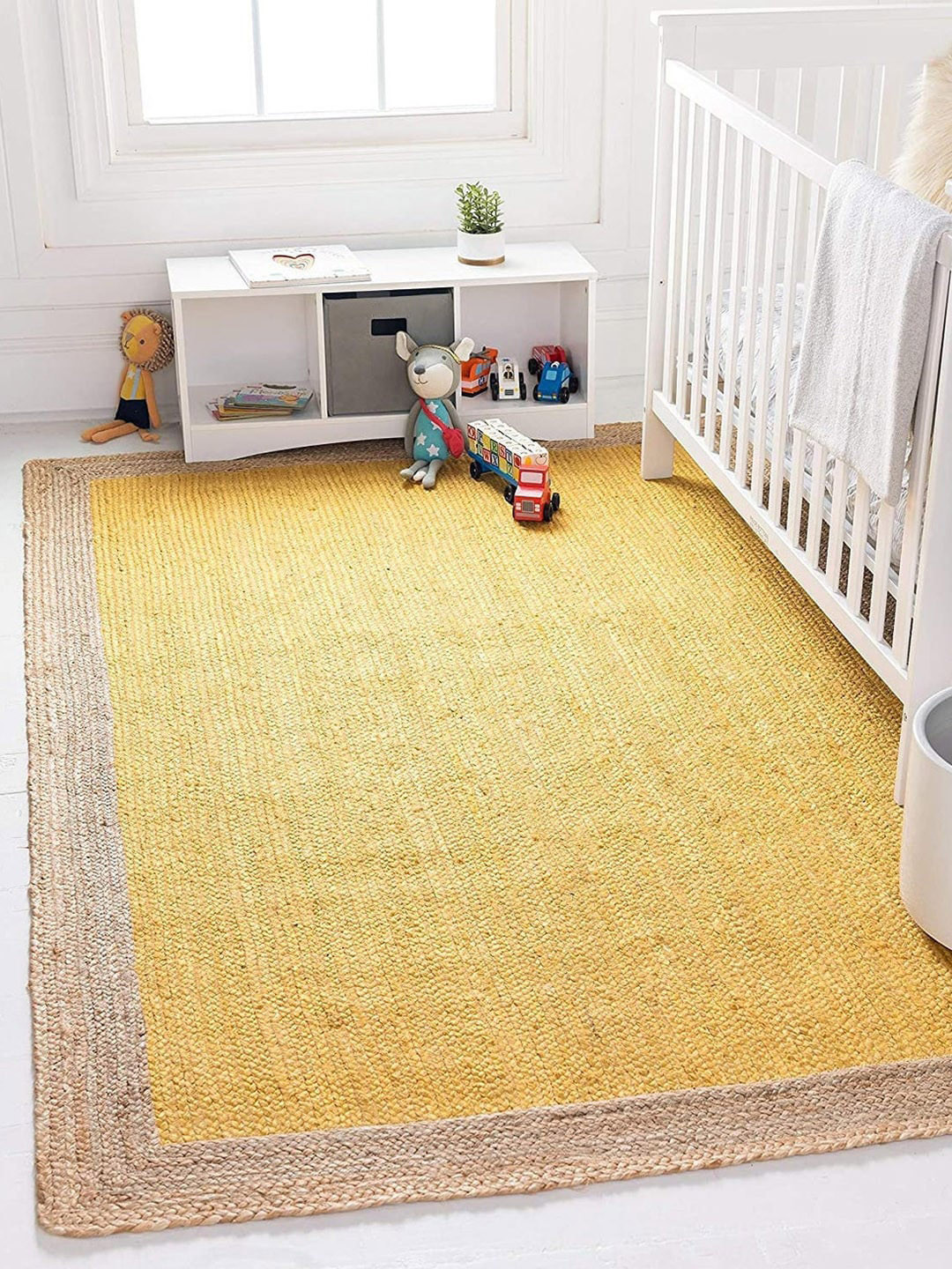 HABERE INDIA Yellow & Beige Jute Textured Woven Carpet