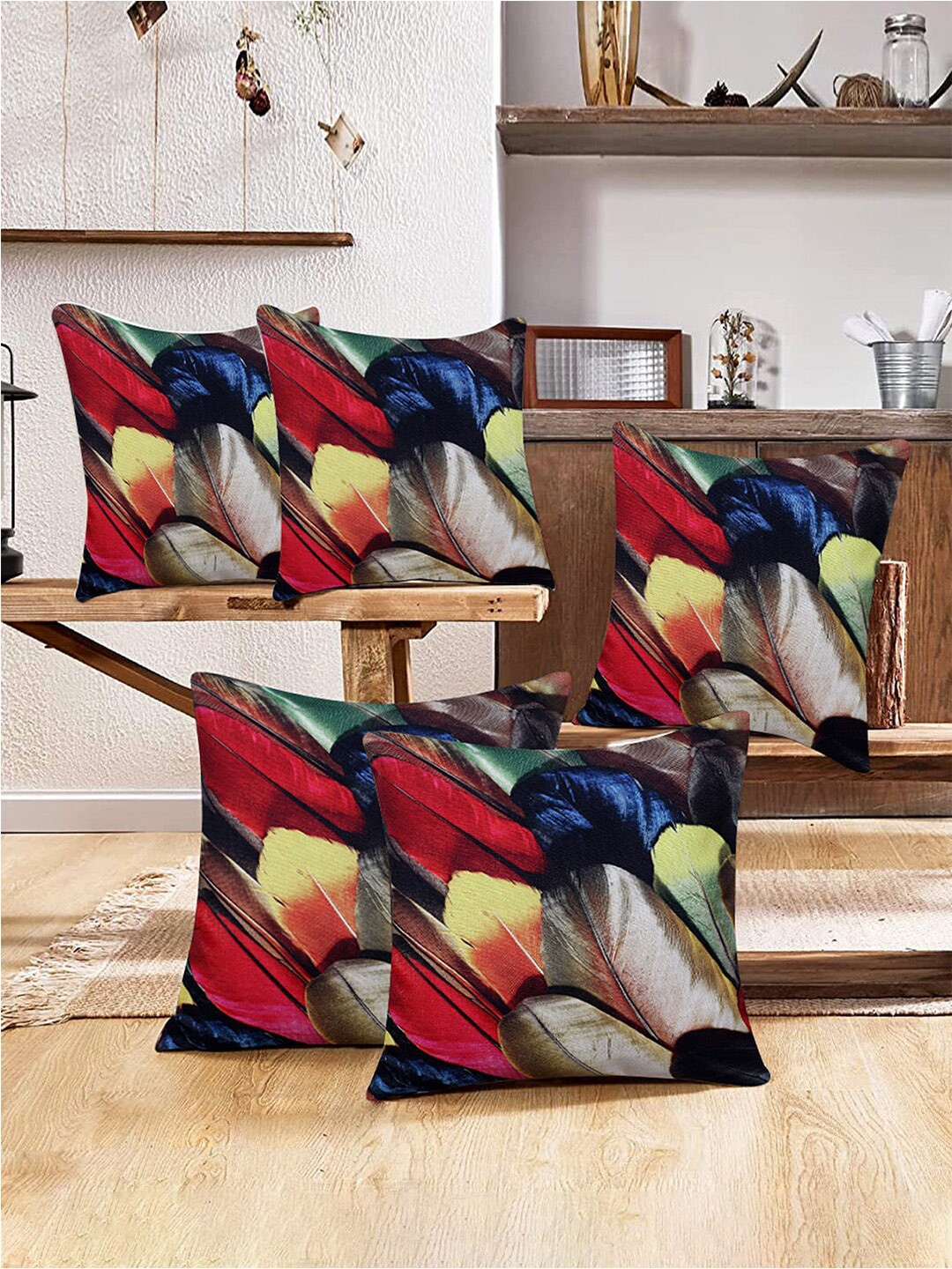 Kuber Industries Conversational Polyester Durable 5 Pcs Square Cushion Covers - 16 x 16 In