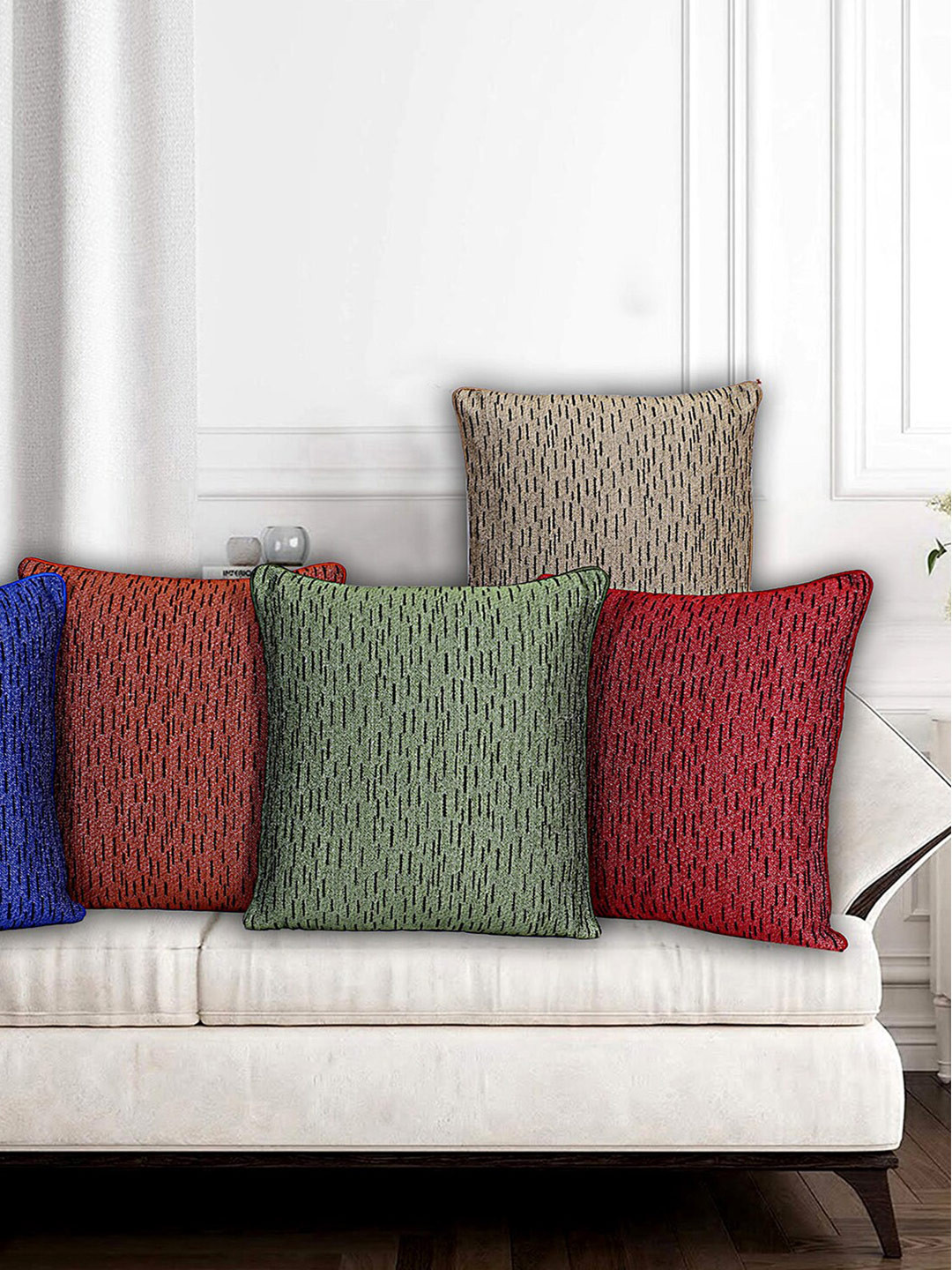 Kuber Industries Strips Self Design Polyester 5 Pcs Cushion Covers - 16 x 16 In