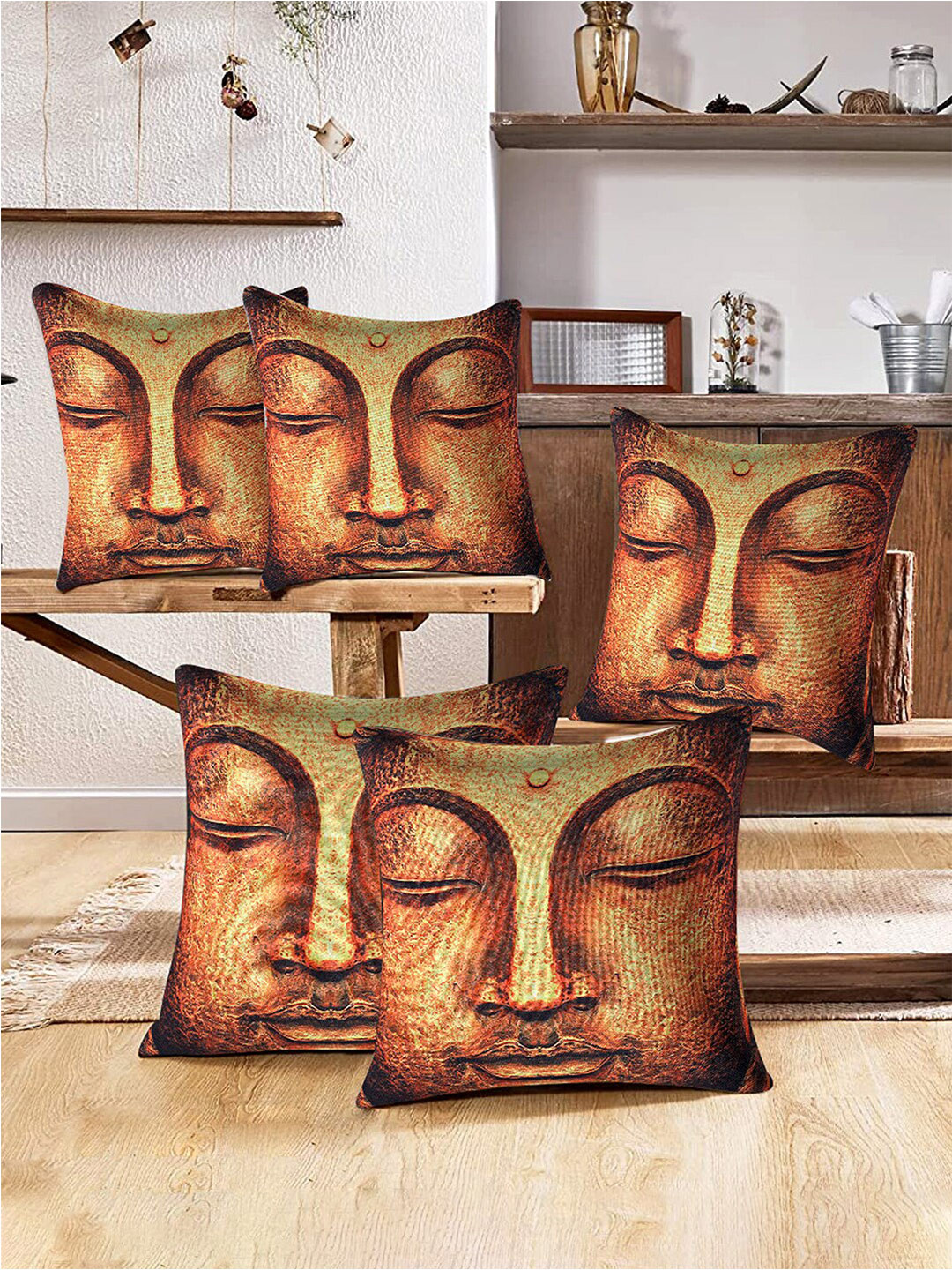 Kuber Industries Polyester Anti-Wrinkle 5 Pcs Patchwork Cushion Covers-16x16In