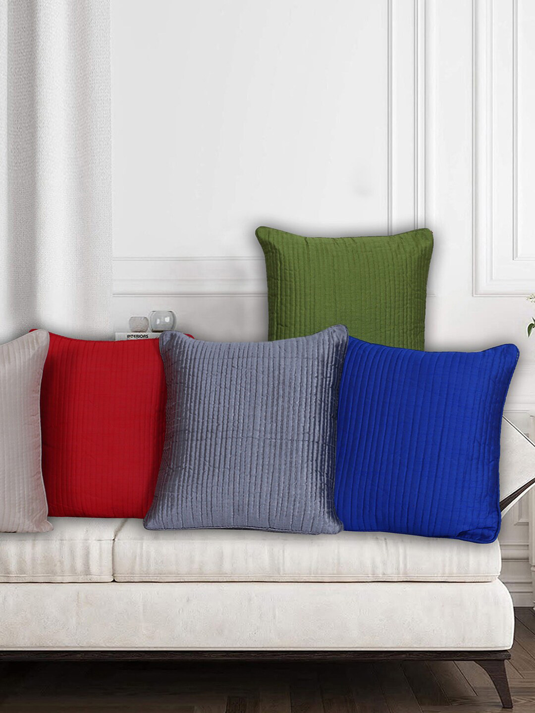 Kuber Industries Embosstrips Colourblocked Polyester 5 Pcs Patchwork Cushion Covers - 16 x 16 In
