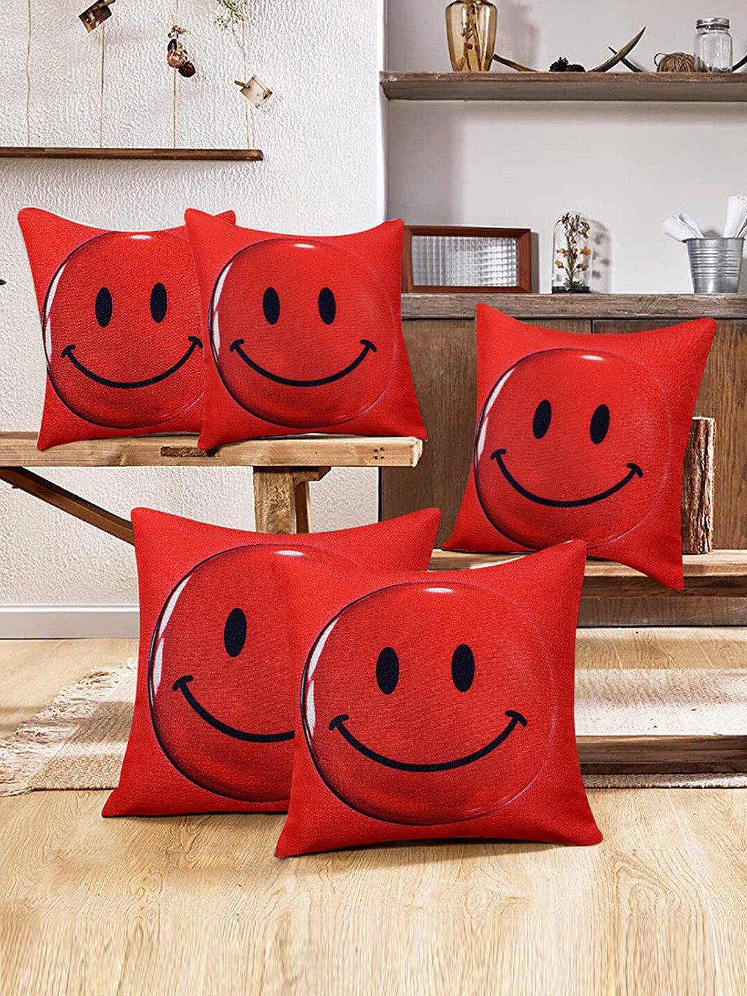 Kuber Industries Conversational Polyester Anti-Wrinkle 5 Pcs Cushion Covers -16x16In