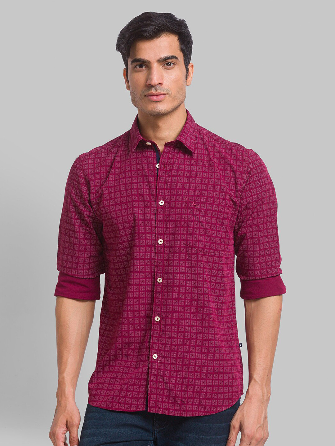 Parx Men Plus Size Micro Ditsy Printed Slim Fit Casual Shirt