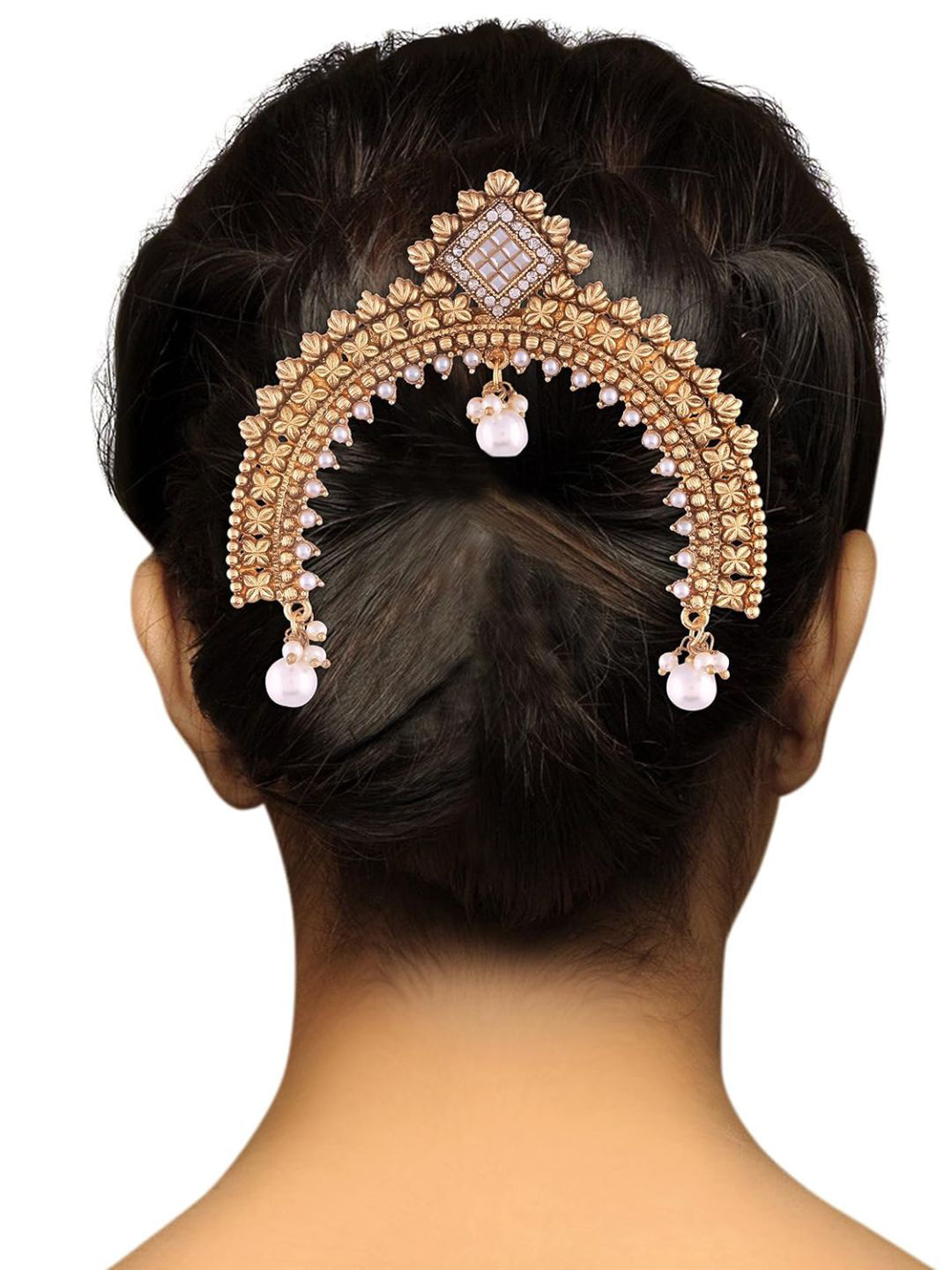I Jewels Gold-Plated Stone Studded & Beaded Juda Pin