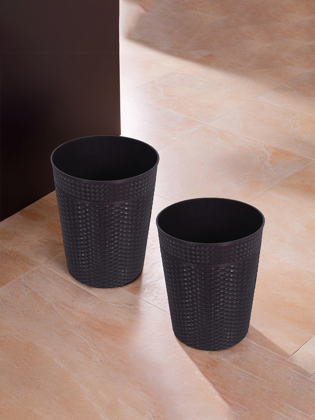 Kuber Industries Brown 2 Pcs Textured Open Dustbin 10 L Each