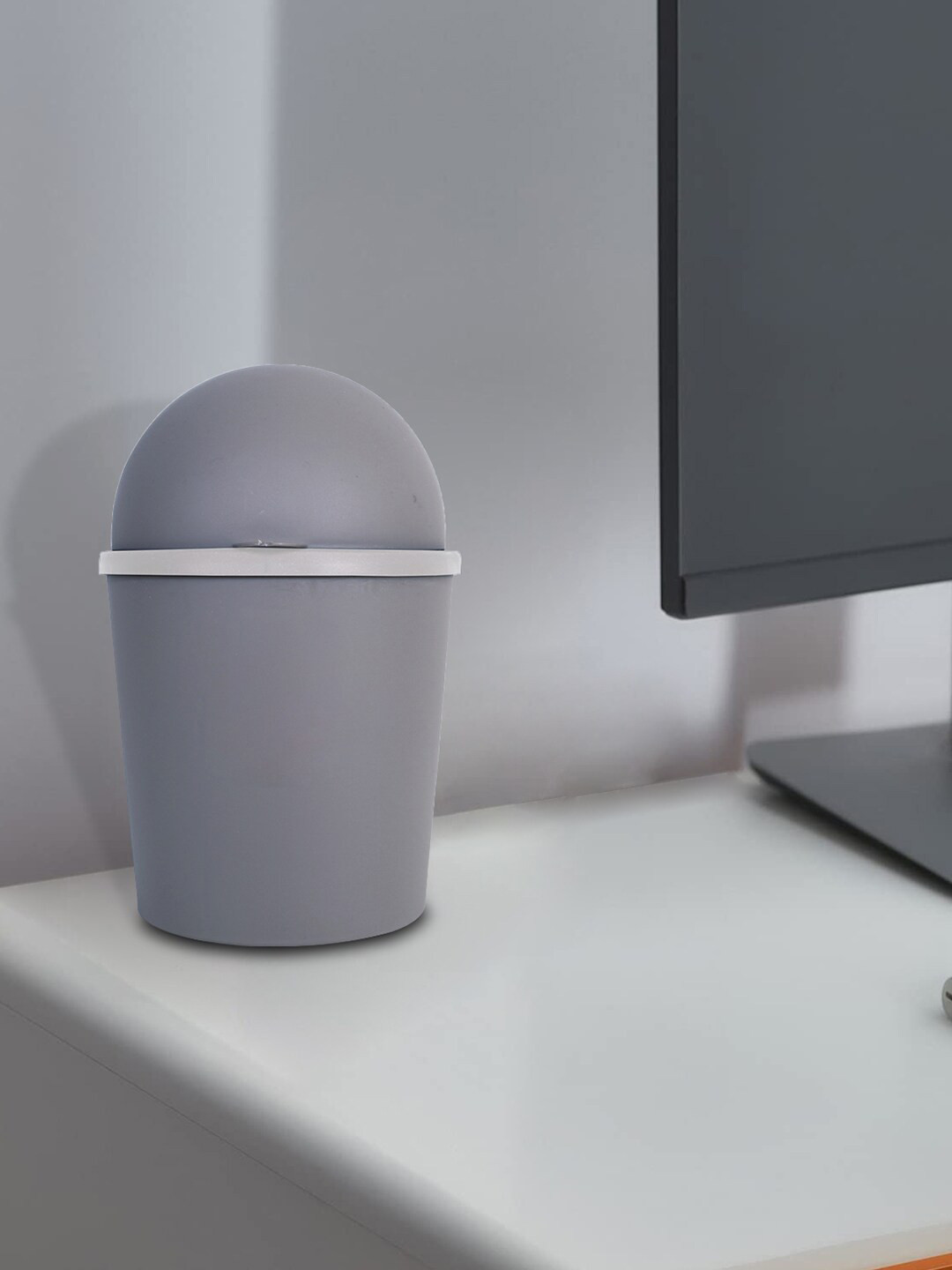 Kuber Industries Grey 3 Pcs Swinging Lid Teddy Table Dustbin 3 L Each