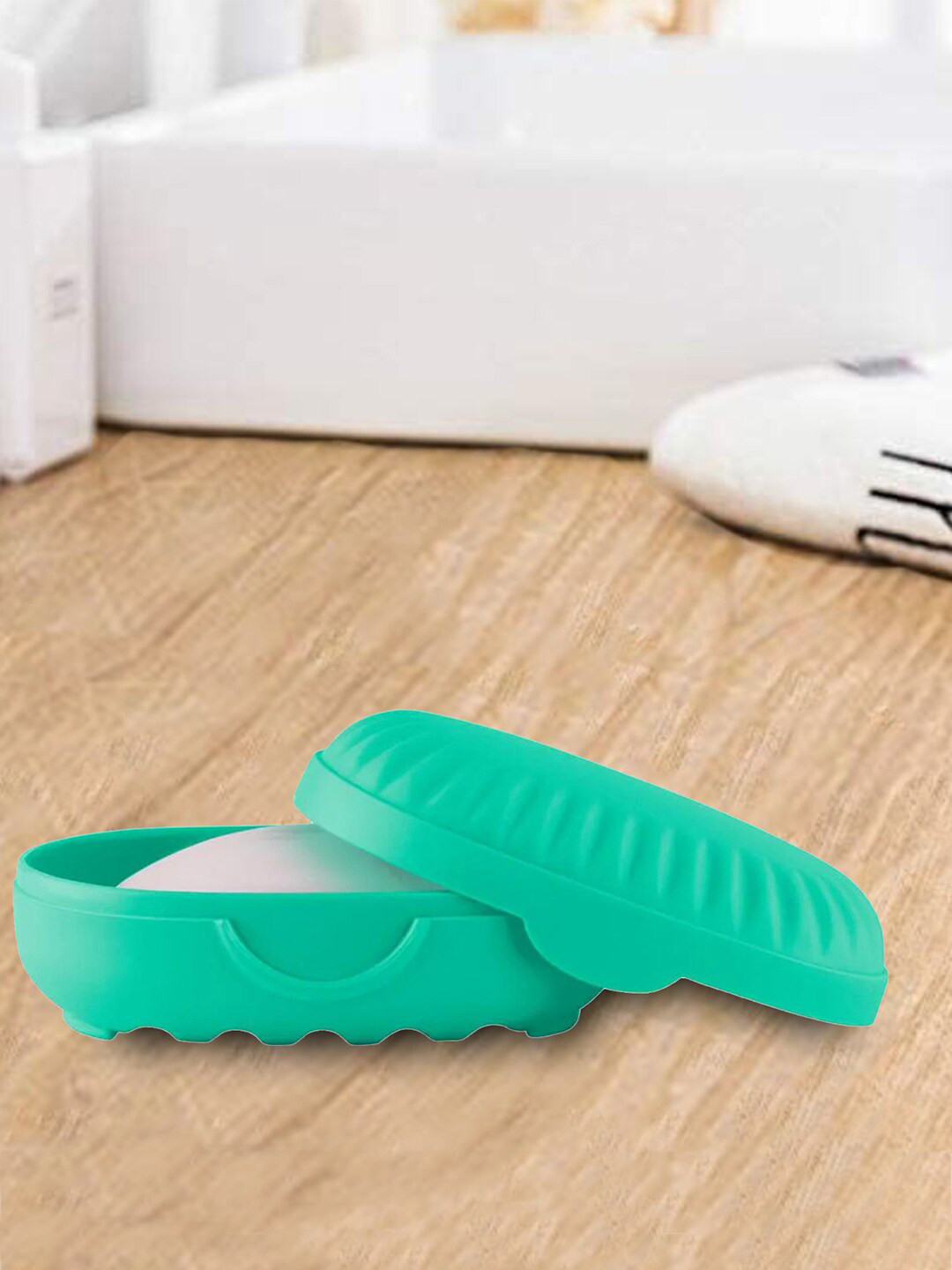 Kuber Industries Sea Green 4 Pcs Self Draining Soap Dish