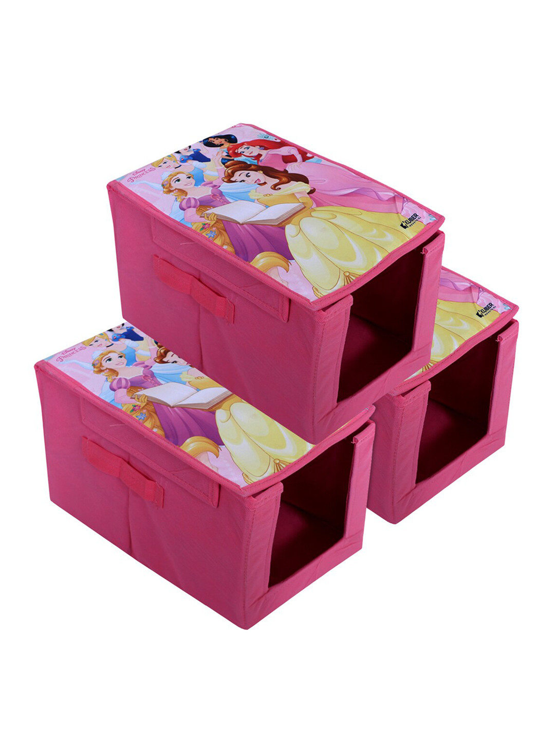 Kuber Industries 3 Pcs Pink & Yellow Printed Non-Woven Shirt Stacker With Lid