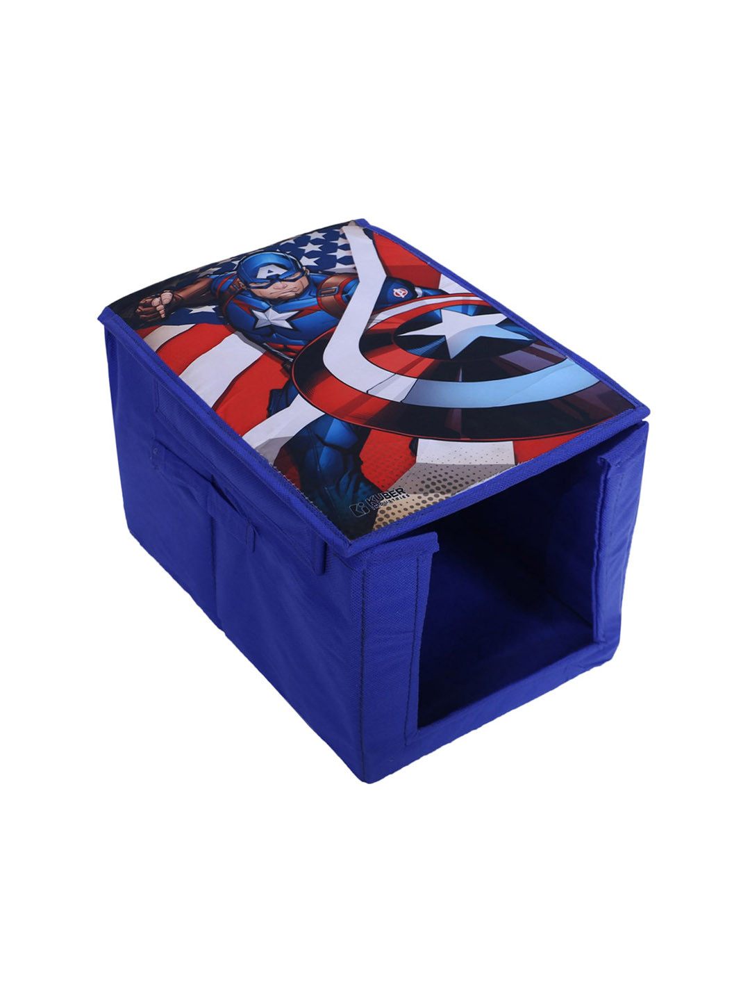 Kuber Industries Blue & Red Marvel Printed Non-Woven Shirt Stacker With Lid