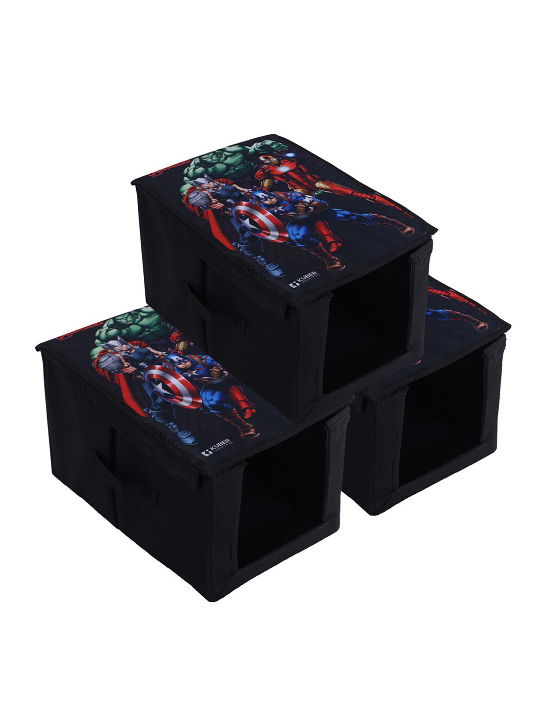 Kuber Industries 3 Pcs Black & Red Printed Non-Woven Shirt Stacker With Lid