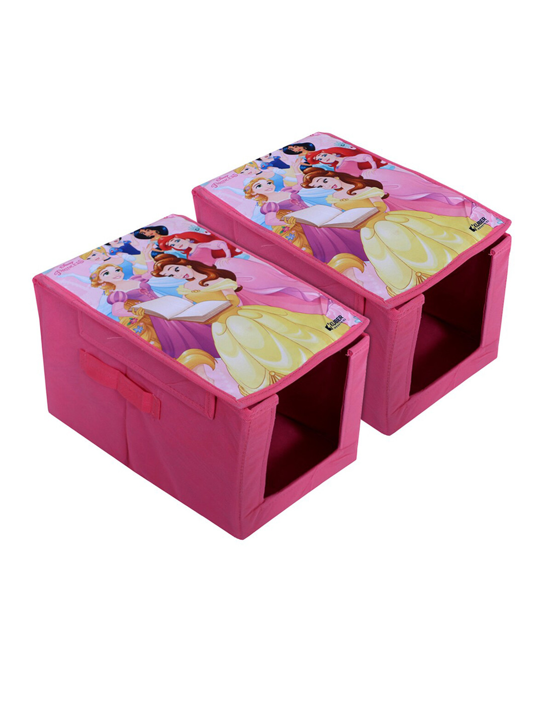 Kuber Industries 2 Pieces Pink & Yellow Printed Non-Woven Shirt Stacker With Lid