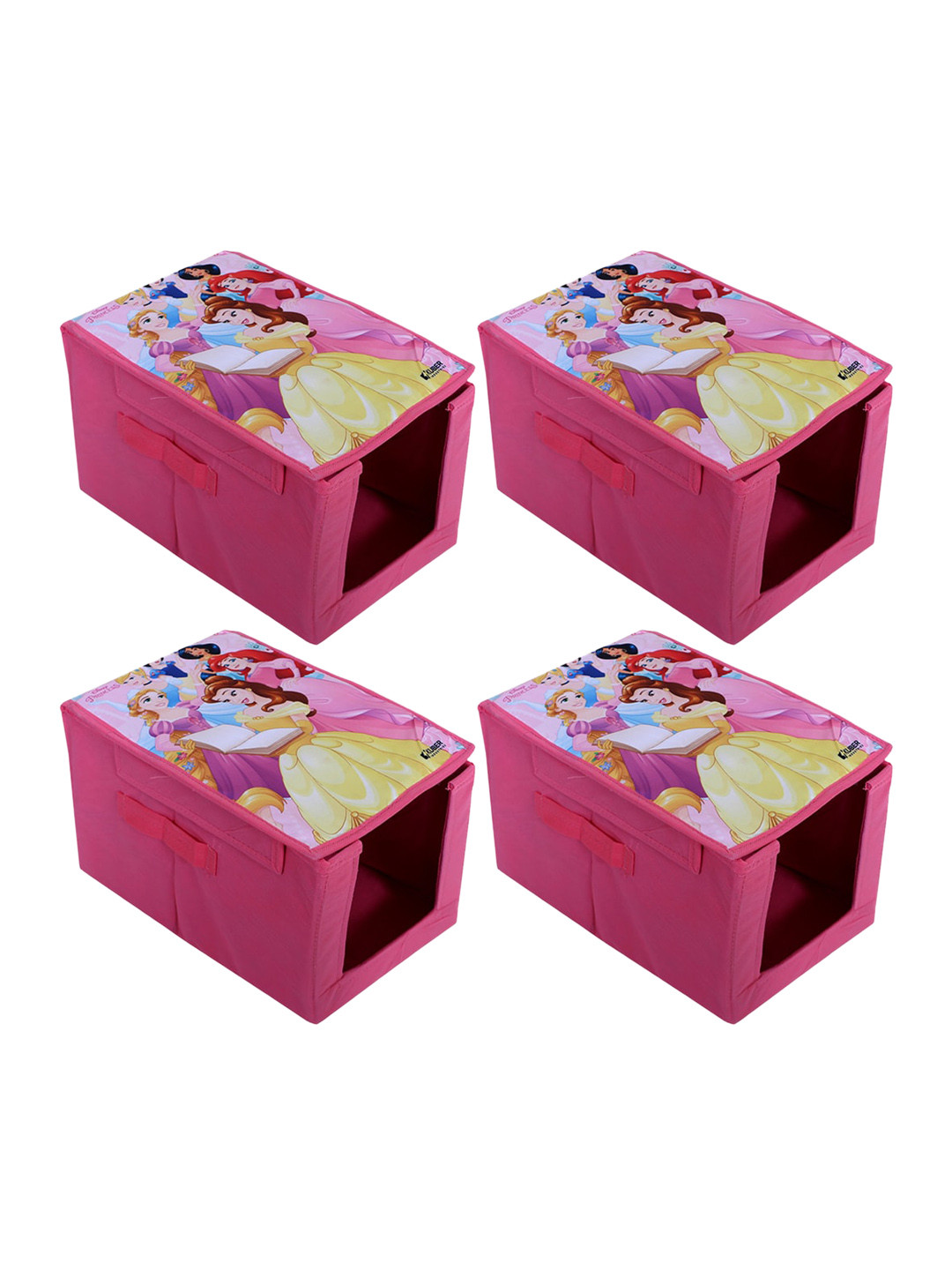 Kuber Industries 4 Pieces Pink & Yellow Printed Non-Woven Shirt Stacker With Lid