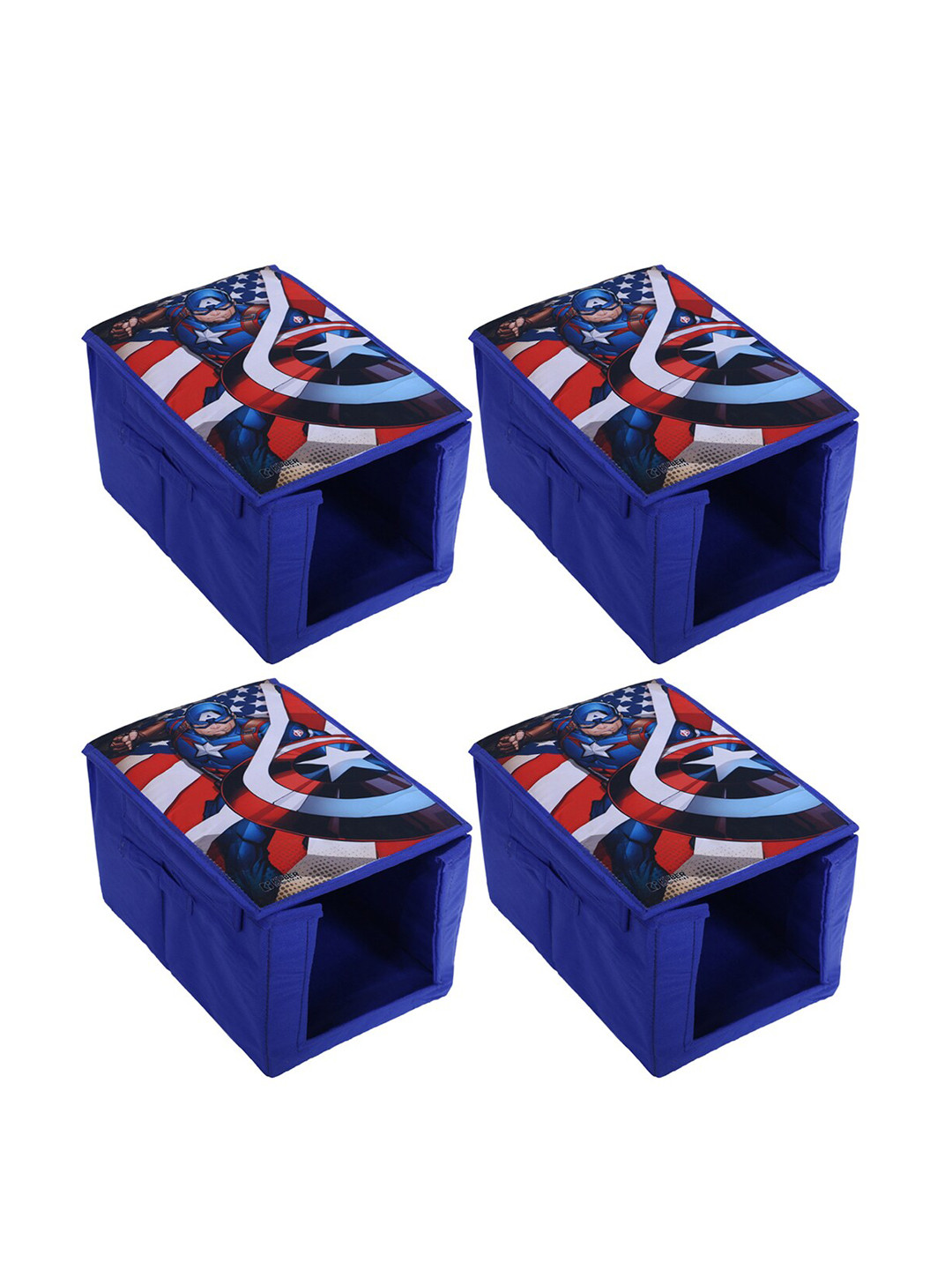 Kuber Industries 4 Pieces Blue & Red Printed Non-Woven Shirt Stacker With Lid