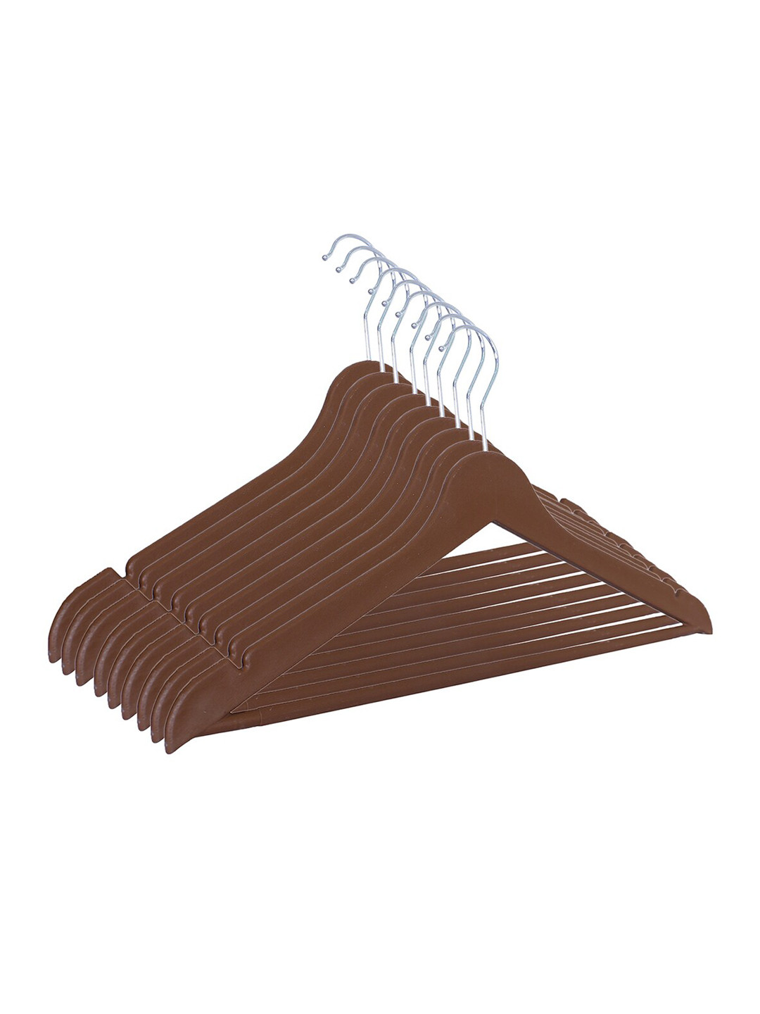Kuber Industries 9 Pieces Brown Plastic Hangers With 360 Degree Swivel Hook