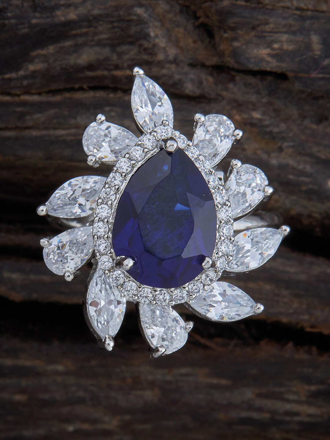 Kushal's Fashion Jewellery Rhodium-Plated Cubic Zirconia Studded Copper Finger Ring