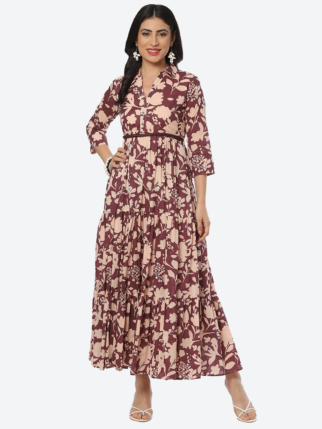 Biba Floral Shirt Maxi Dress with Belt