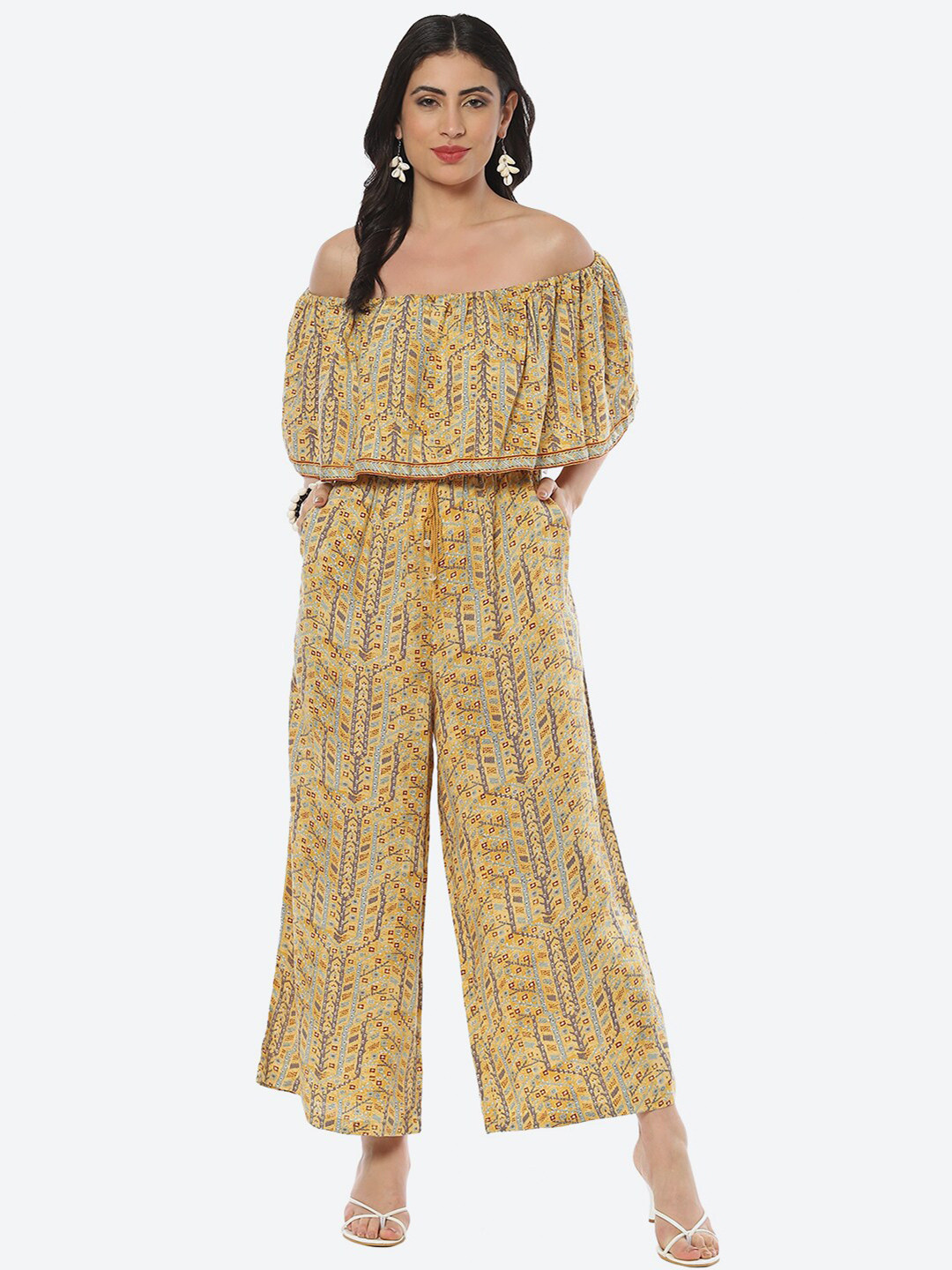 Biba Off-Shoulder Printed Basic Jumpsuit
