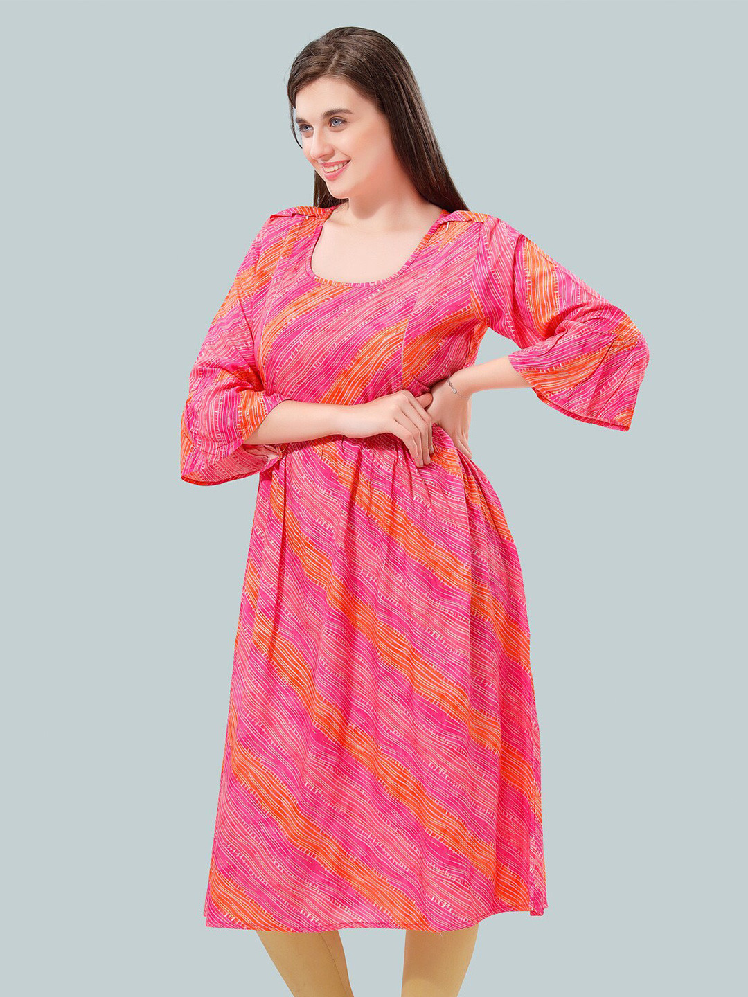 Be You Women Striped Bell Sleeves Maternity Kurta