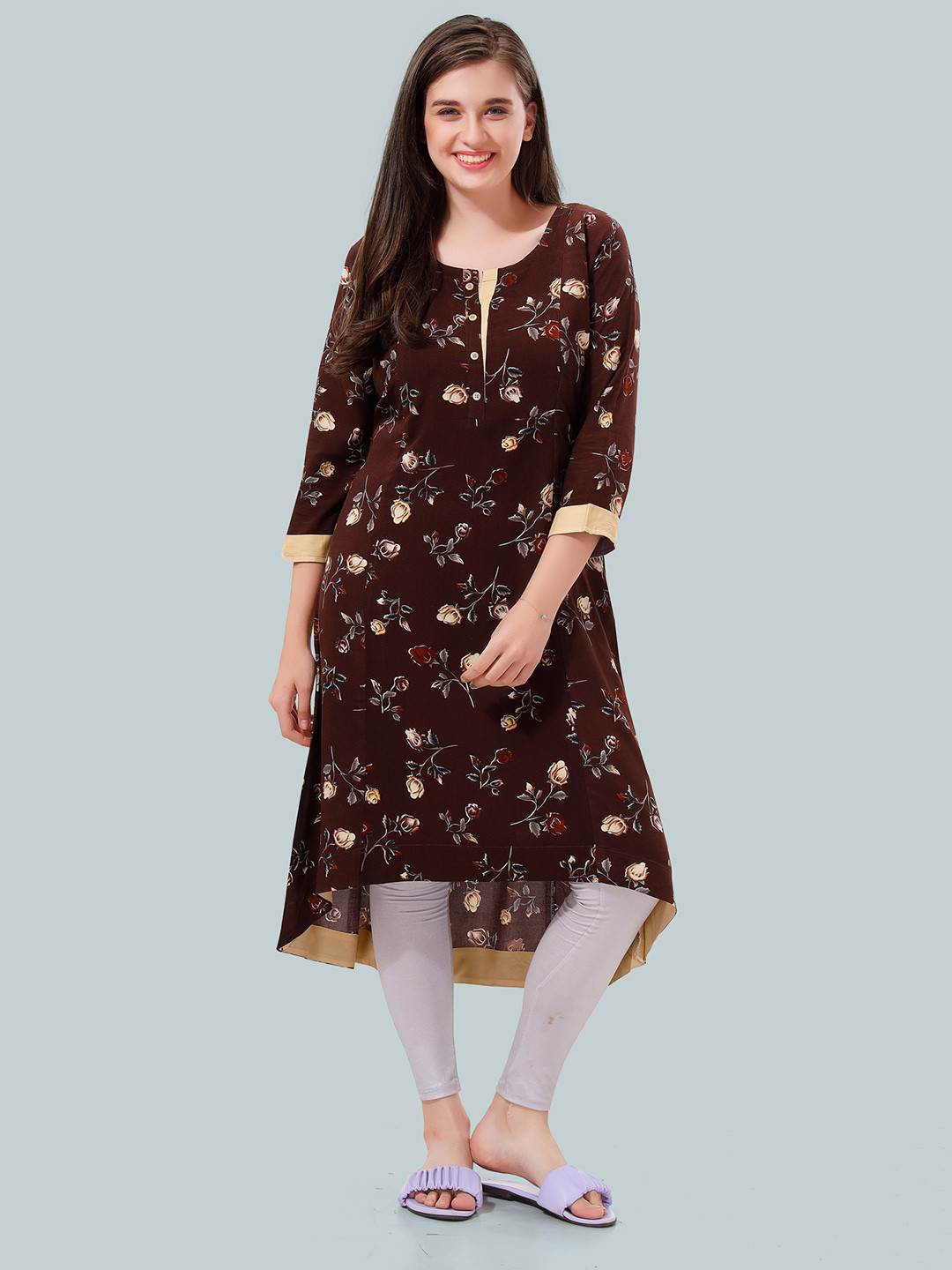 Be You Floral Printed High Low Hem Maternity Feeding Kurta