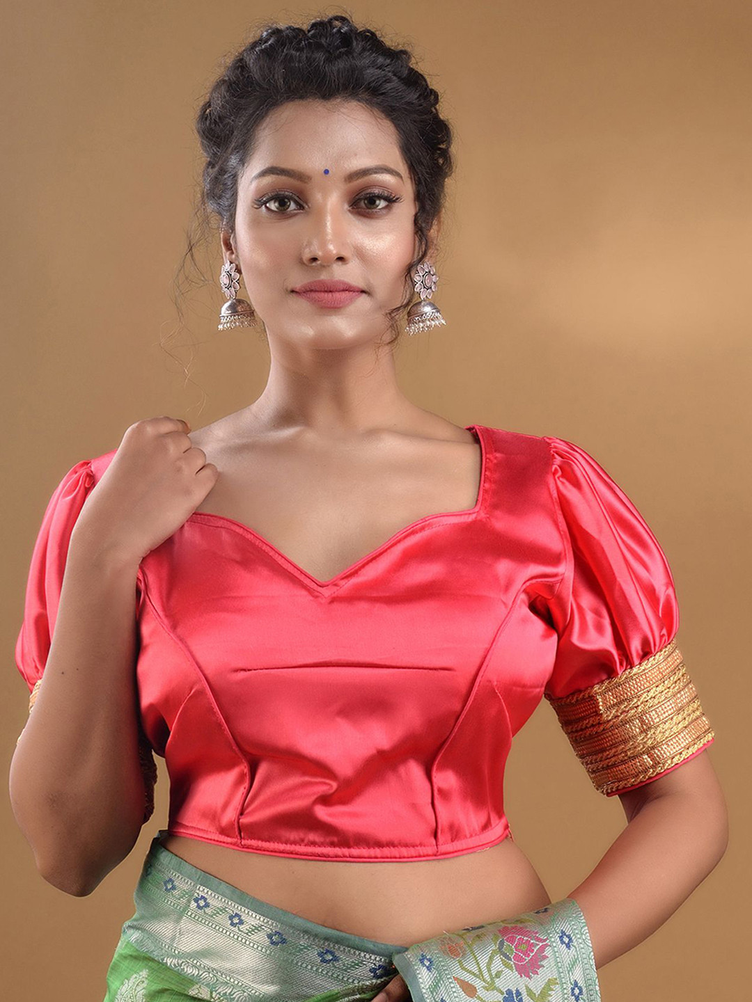 Charukriti Lace Detailing Sweetheart Neck Puff Sleeves Saree Blouse