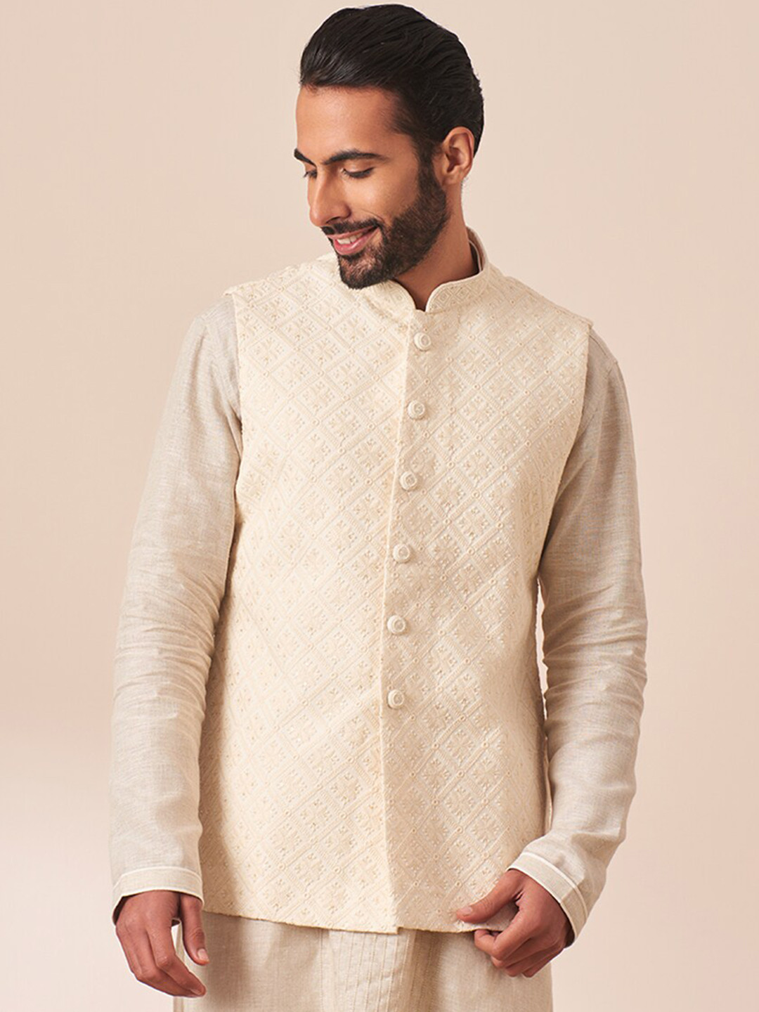Manyavar Men Self Designed Nehru Jacket