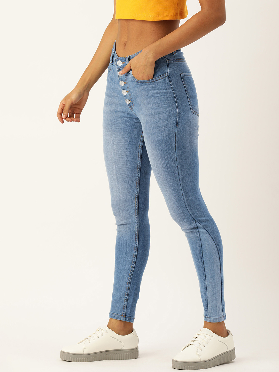 FOREVER 21 Women Skinny Fit Light Fade Mid-Rise Stretchable Jeans