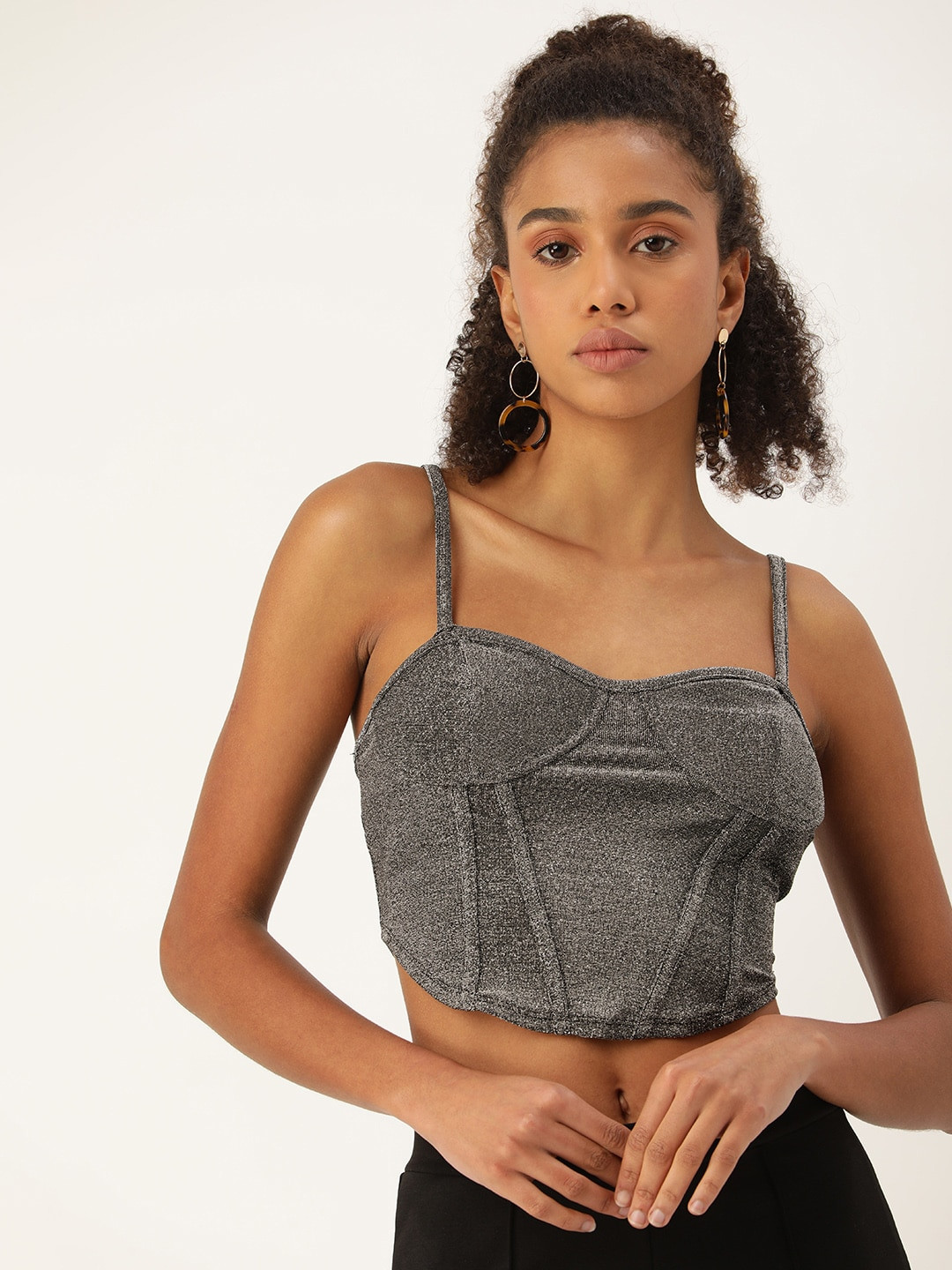 FOREVER 21 Shoulder Straps Self-Design Shimmer Crop Top