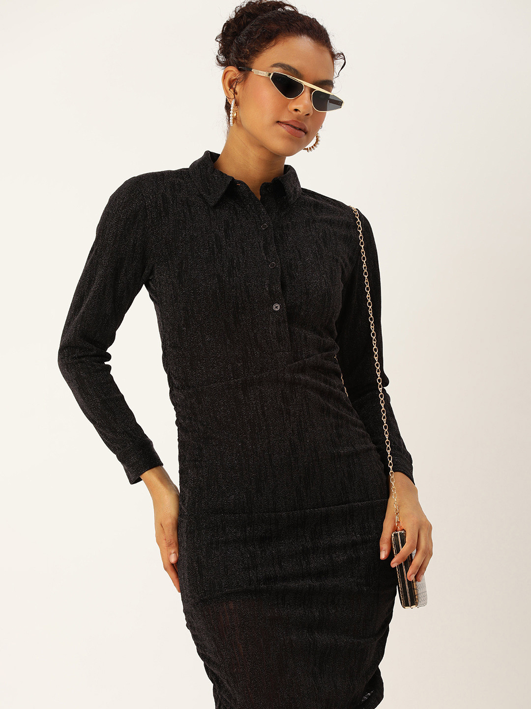 FOREVER 21 Shirt Collar Shimmery Bodycon Dress