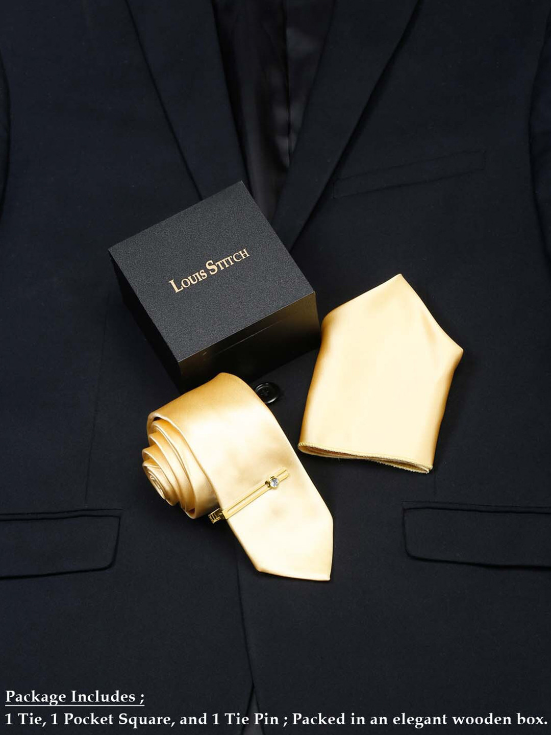 LOUIS STITCH Men Italian Silk Necktie Set With Pocket Square
